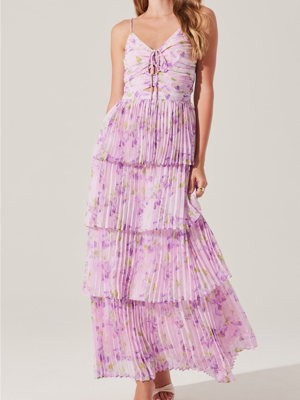 ASTR Daytona Floral Pleated Tiered Dress